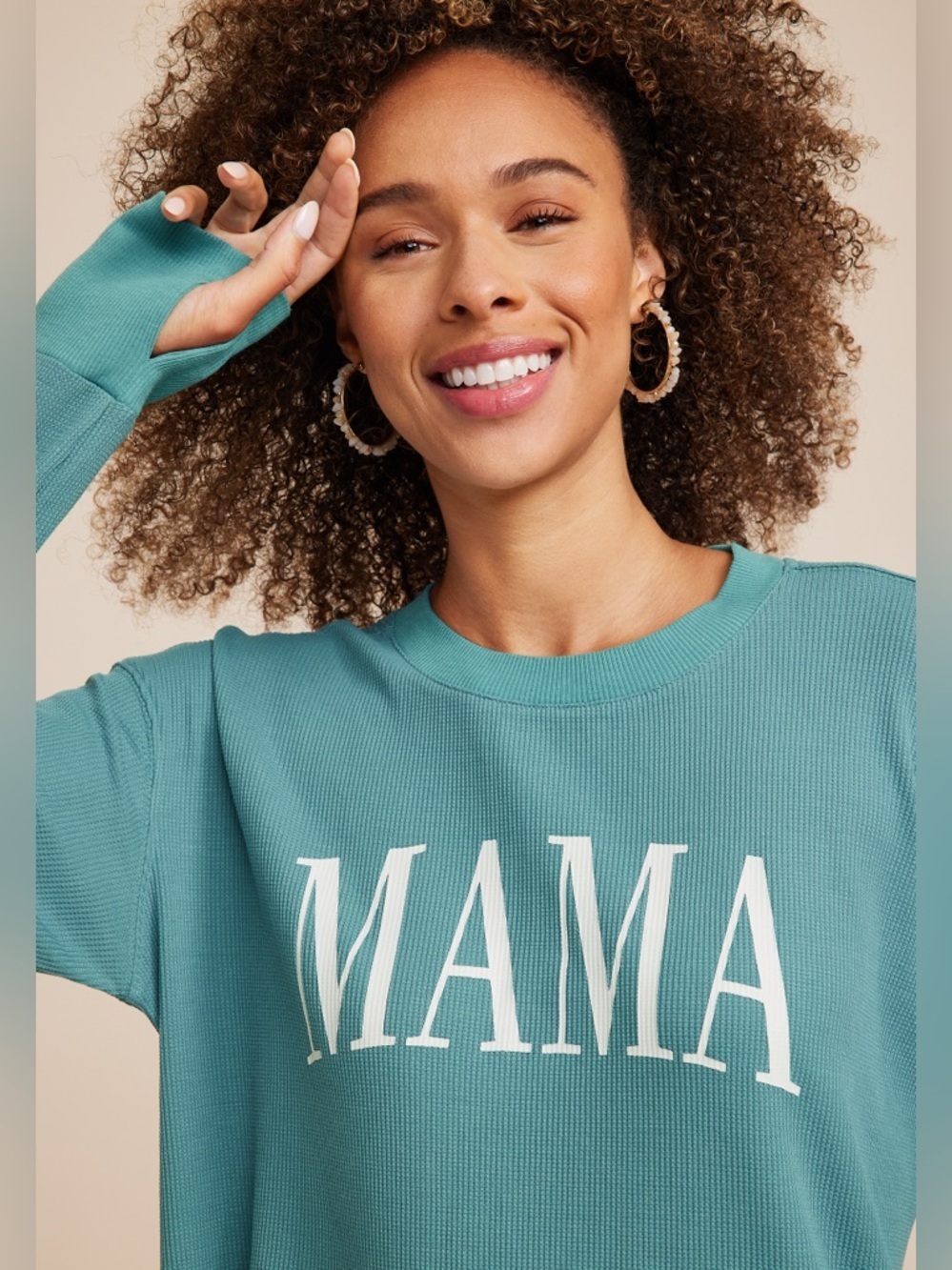 Maurices Mama Graphic Tee Blue Teal Waffle Knit Long Sleeve Xlarge Women’s